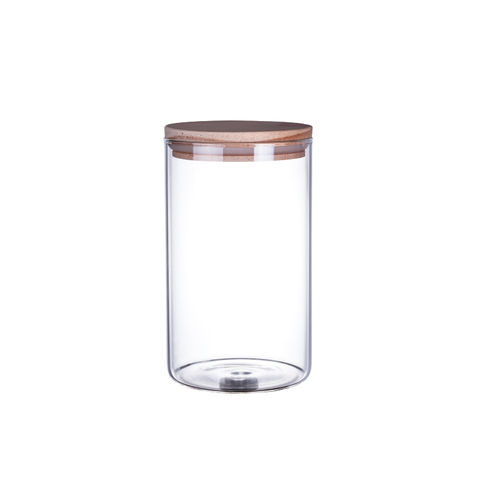 DEROLA 15cm Height High Borosilicate Clear Cylinder Airtight Kitchen Storage Container with Bamboo Lid，Circle Shape for Kitchen Use