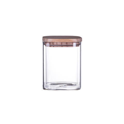 DEROLA 10cm Height High Borosilicate Clear Square Airtight Kitchen Storage Container with Bamboo Lid for Kitchen Cookie, Rice, Cereal