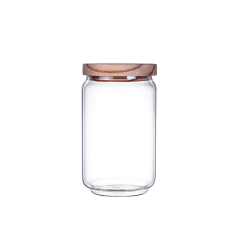 DEROLA 15cm Height High Borosilicate Clear Cylinder Airtight Kitchen Storage Container with Bamboo Lid，Circle Shape for Kitchen Storage