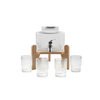 Transparent Glass Beverage Dispenser with Tap And Metal Lid in Wooden Set for Party And Home