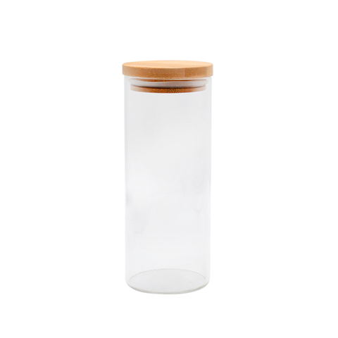 Multi-Sized Cylinder High Borosilicate Glass Food Jar with Bamboo Lid, For Kitchen Use, Storage