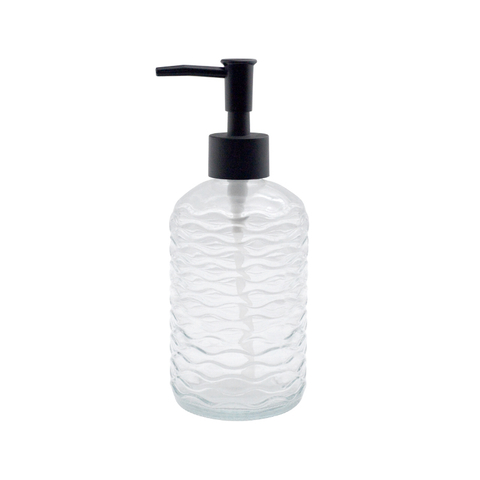 DEROLA Mordern Embossed Glass Soap Dispenser with Plastic Black Pump
