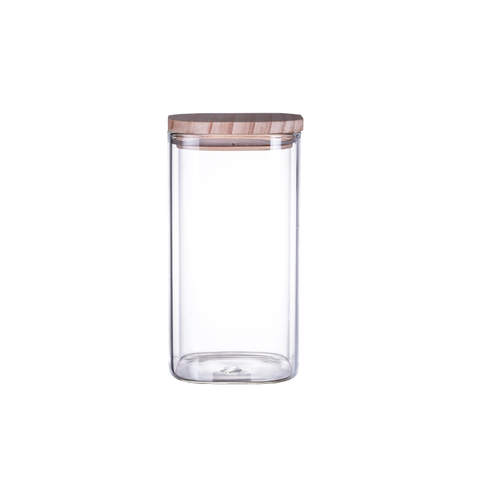 DEROLA Clear Glass Food Storage Containers with Airtight Bamboo Lid, square shape kitchen canister