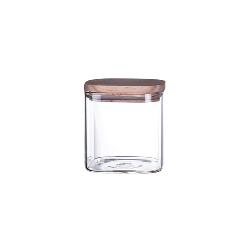 DEROLA 8cm Height High Borosilicate Clear Square Airtight Kitchen Storage Container with Bamboo Lid for Kitchen Cookie, Rice, Cereal