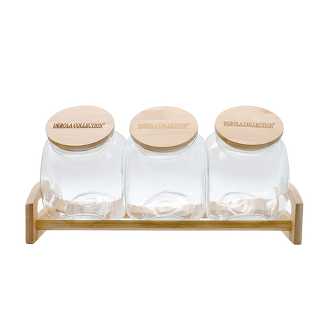 High Borosilicate Round Glass Jars with Bamboo Lids for Food Chinese Factory-DRL233017