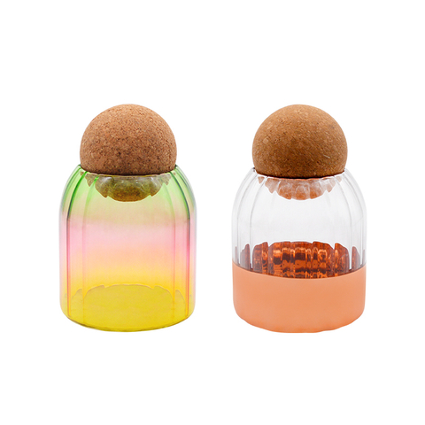 DEROLA Colorful Glass Jar with Wood Lid Ball, Small Food Storage Container Clear Candy Jars Canister Sugar Coffee Tea Beans Spice Salt Storage 2 PCS