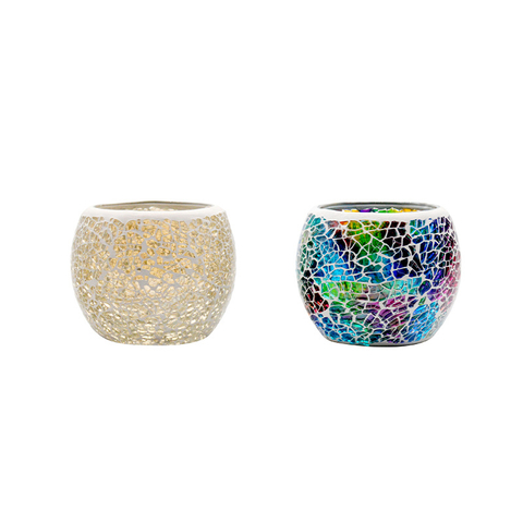 European Color Bar Mosaic Glass Candle Holder