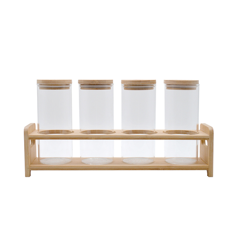 Glass Storage Jar for Kitchen and Pantry with Lid and Wooden Rack-DRL233001