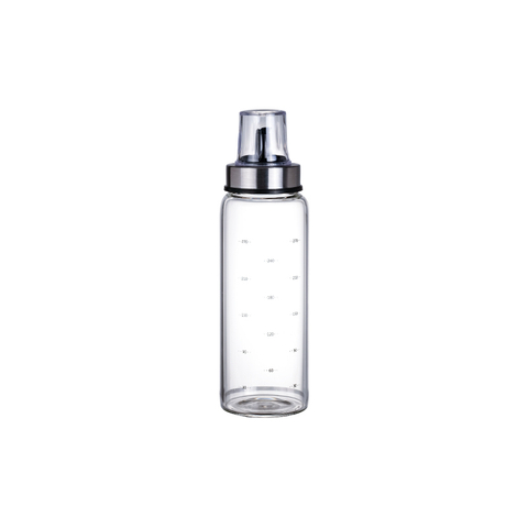 DEROLA 270ml Wide Mouth High Quality Glass Oil Bottle, Stainless Steel Leakproof Kitchen Oil Bottles with Milliliters