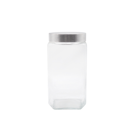 DEROLA Clear Square Storage Container Glass Jar with Metal Lid