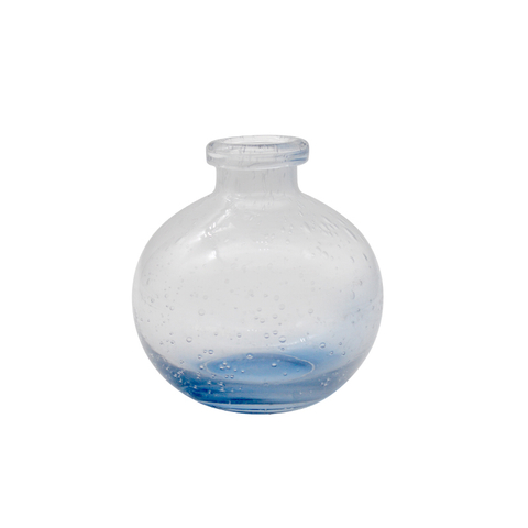DEROLA Clear Bubble Round Blue Base Vase
