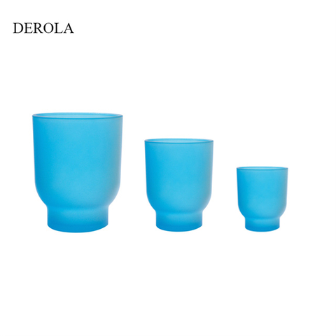 Hot Sale Spray Color Small Striped Glass Candle Holder with Lid