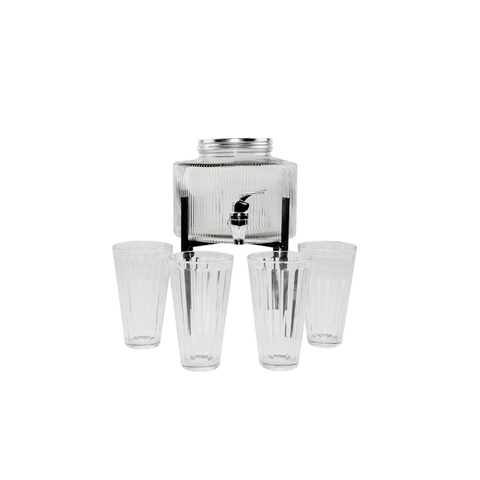 Transparent Glass Beverage Dispenser with Metal Lid And Stainless Rack 