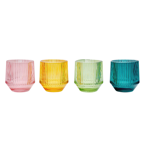 Ridged Glass Candle Holder with Painting Color/Vertical Grain Spray Glass Candle Holder