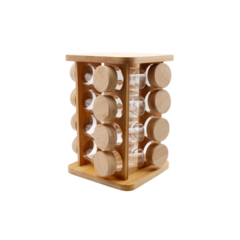 16 PCS Set High Borosilicate Glass Food Jar with Bamboo Lid And Shelf, Square Bottom