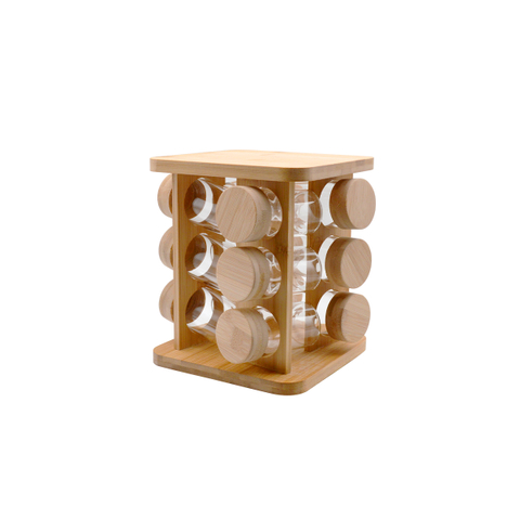 12PCS Set Glass Jar with Bamboo Lid And Shelf, with Circle Up And Bottom