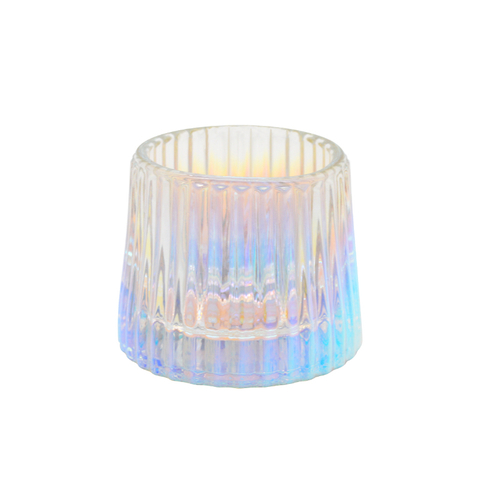 DEROLA Glass Candle Holder, Vertical Patterned Glass Tealight Candle Holder