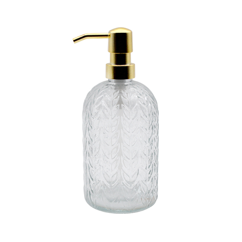 DEROLA Leaf Pattern Glass Soap Dispenser with Golden Pump