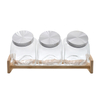 3PCS Glass Storage Jars with Wooden Rack for Cookie Coffee Sugar-DRL233013