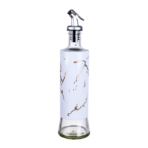 DEROLA Glass Oil Dispenser Bottle, for Kitchen, Cooking Oil And Vinegar Dispenser, with White Marble Pattern