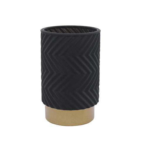DEROLA Vertical Candle Holder with Golden Base, Patterned Glass Tealight Candle Holder