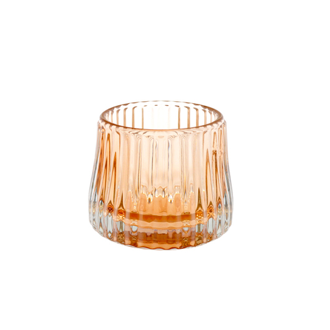 DEROLA Orange Ribbed Glass Tealight Candle Holder，Gold Glass Tealight Candle Holders for Wedding Decor, Candle Holders for Home,Party