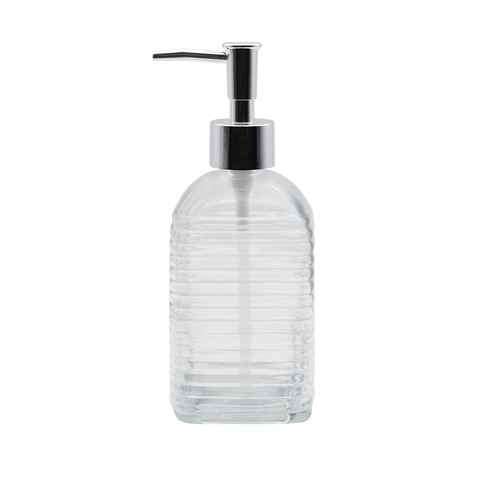 DEROLA Ribbed Mordern Glass Soap Dispenser with Silver Pump