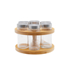 DEROLA 6PCS Small Glass Jars with Metal Lids in Rotating Round Bamboo Countertop Spice Rack