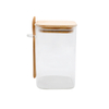 DEROLA Glass Jar Salt Container with Square Bottom - Clear Airtight Caning with Bamboo Lid And Spoon Scoop, Storage Overnight Oats, Salts, Coffee Bean, Pack of 1