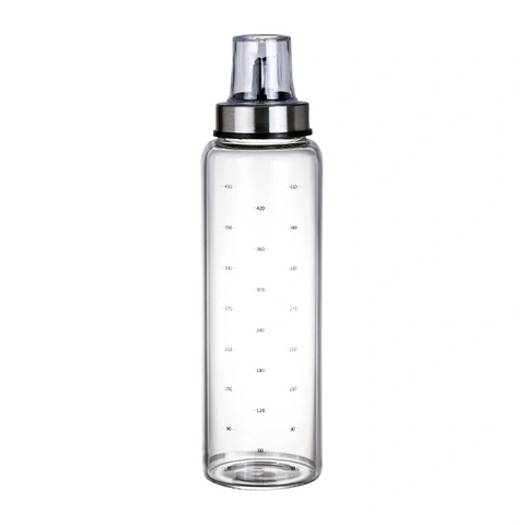 DEROLA 450ml Wide Mouth High Quality Glass Oil Bottle, Stainless Steel Leakproof Kitchen Oil Bottles with Milliliters for Cooking Oil,Soy Sauce