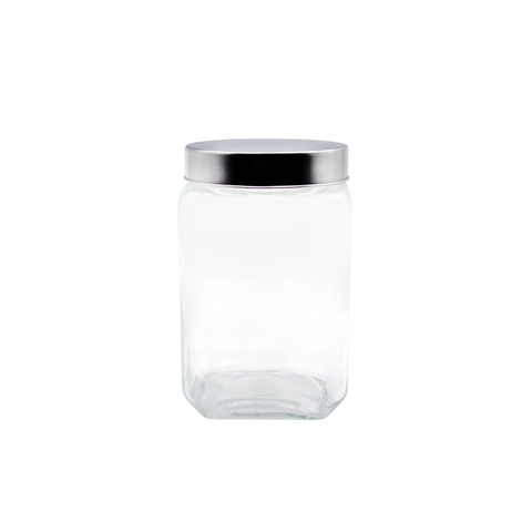 DEROLA Clear Square Storage Container Glass Jar with Metal Lid for kitchen 