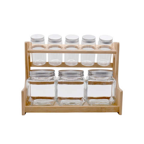 8PCS Borosilicate Glass Jars for Food Storage with Bamboo Lid and Rack-DRL233010