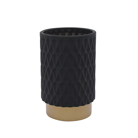 DEROLA Glass Lantern with Metal Base, Patterned Glass Tealight Candle Holder