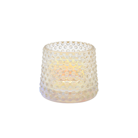 DEROLA Textured Hobnail Glass Candle Holder, Dotted Glass Tealight Candle Holder