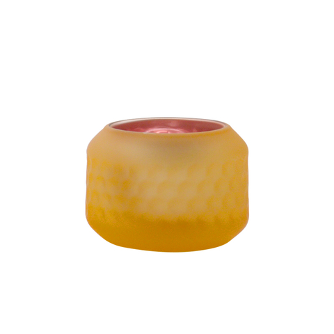 Ring Bulge Colourful Small Glass Candle Holder with Vertical Pattern-Short