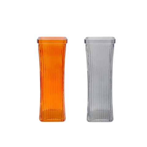Stripe Clear Glass Vase with Golden Mouth