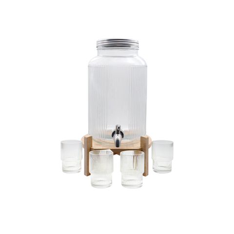 Large Capacity Glass Beverage And Wine Dispenser with Shelf And Metal Lid in Set for Parties And Home