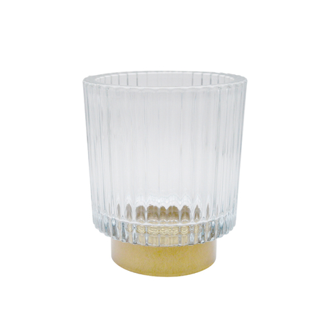 DEROLA Transparent Textured Glass Tealight Candle Holder with Golden Base