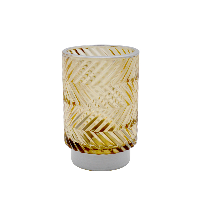 DEROLA Yellow Zigzag Glass Tealight Large Size Candle Holder