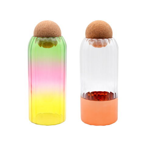DEROLA 2Pcs Colorful Glass Jars with Cork Lid Storage Jar Coffee Jar Glass Container with Ball Cork Round