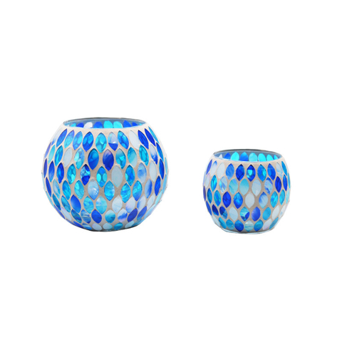 Low MOQ Ready To Ship Ball Shape Glass Mosaic Candle Holder Christmas Decoration