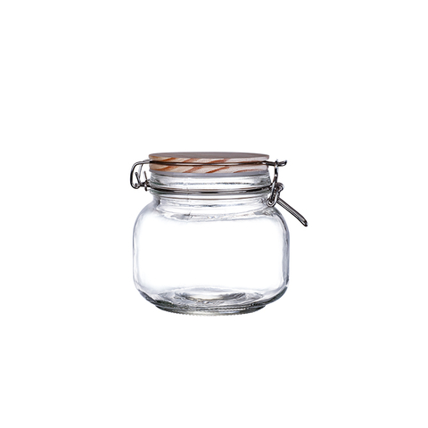  Food Storage Jars with Clamp Wooden Lids , Wide Mouth Mason Jars for Kitchen Use