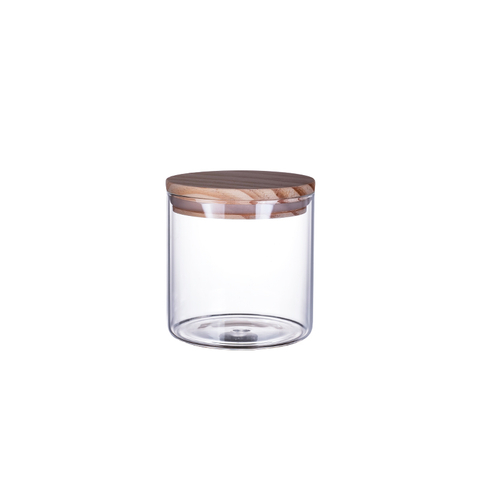 DEROLA 9cm Height High Borosilicate Clear Cylinder Airtight Kitchen Storage Container with Bamboo Lid，Circle Shape for Kitchen Use