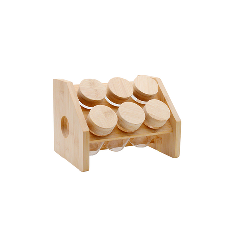 6PCS High Borosilicate Glass Jar with Bamboo Lid in The Wooden Shelter,for Kitchen Use