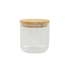 Cylinder Glass Jar with Bamboo Lid And Inner Vertical Streak Pattern