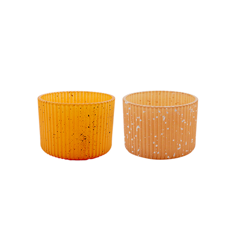 DEROLA 2PCS Yellow Textured Glass Candle Holder With Fine Flashes