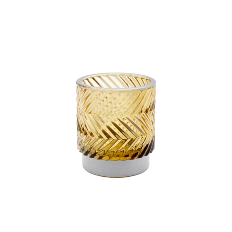 DEROLA Yellow Zigzag Glass Tealight Candle Holder