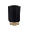 DEROLA Sprayed Black Color Candle Holder with Golden Base, Vertically striped Glass Tealight Candle Holder