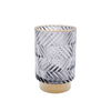 DEROLA Grey Zigzag Glass Candle Holder with Golden Base