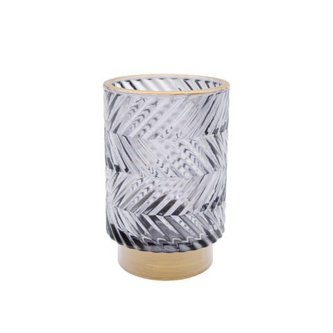 DEROLA Grey Zigzag Glass Candle Holder with Golden Base